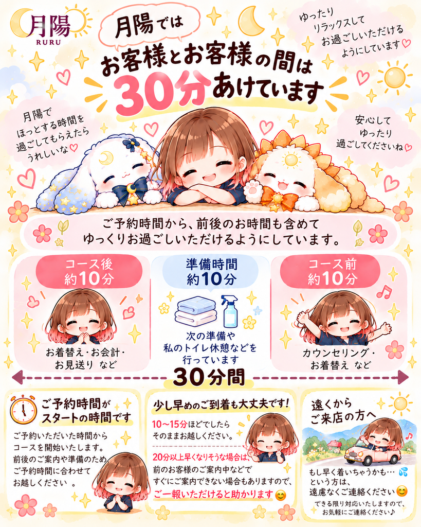 名古屋市南区 月陽ーるるーの予約時間と30分のご案内間隔について