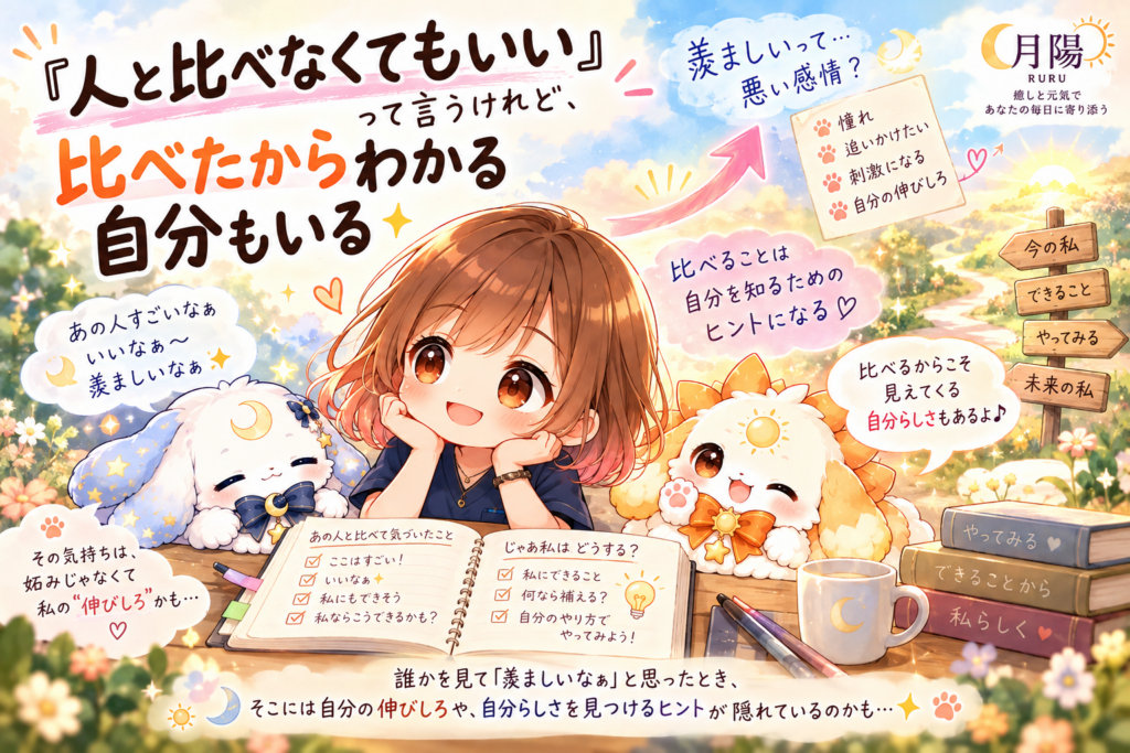 『人と比べなくてもいい』っていうけれど、比べたらわかる自分もいる｜月陽ーるるーのブログアイキャッチ